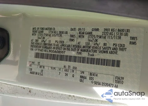 2012 Ford E-150 Commercial z USA, uszkodzony, nr VIN 1FTNE1EL3CDA08557